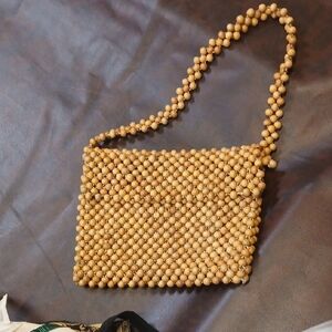 Elegant Beaded Shoulder Bag in Tan